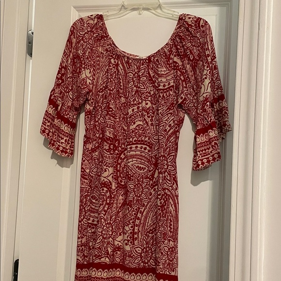 Umgee Off Shoulder Mini Dress Women Size S Girlhood-core Boho Red Cream Paisley - Picture 7 of 14